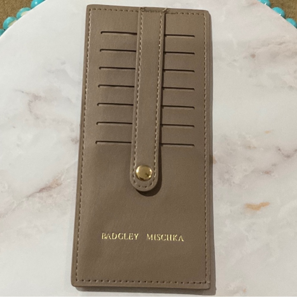 Badgley Mischka Taupe Card Holder with Gold Accent - Picture 1 of 2
